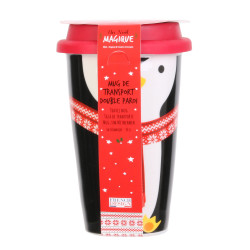 Grossiste mug de transport pingouin double paroi spécial Noël de 325ml