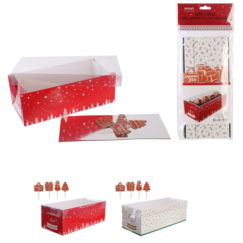 Grossiste boîte à bûche de Noël 26cm avec pic décoratif