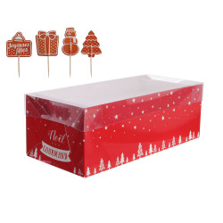Grossiste boîte à bûche de Noël 26cm avec pic décoratif rouge
