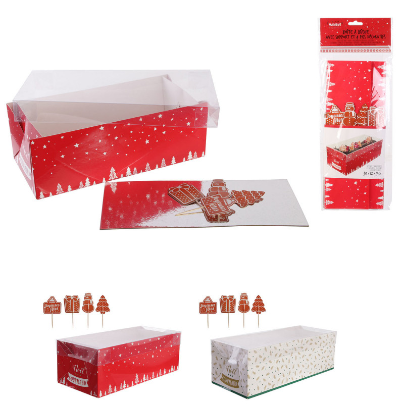 Grossiste boîte à bûche de Noël 30cm avec pics décoratifs