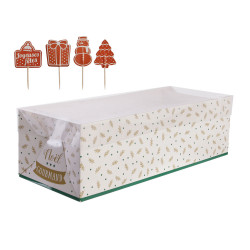 Grossiste boîte à bûche de Noël 30cm blanche et verte avec pics décoratifs