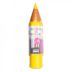 Grossiste et fournisseur. Boîte de 16 crayons de couleur en forme de crayon géant jaune