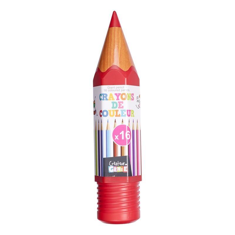 Grossiste et fournisseur. Boîte de 16 crayons de couleur en forme de crayon géant rouge