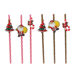 Grossiste paille réutilisable de Noël x6