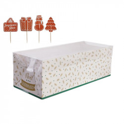 Grossiste boîte à bûche de Noël 26cm avec pic décoratif blanche et verte